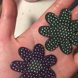 Jeweled purple and green flower magnets